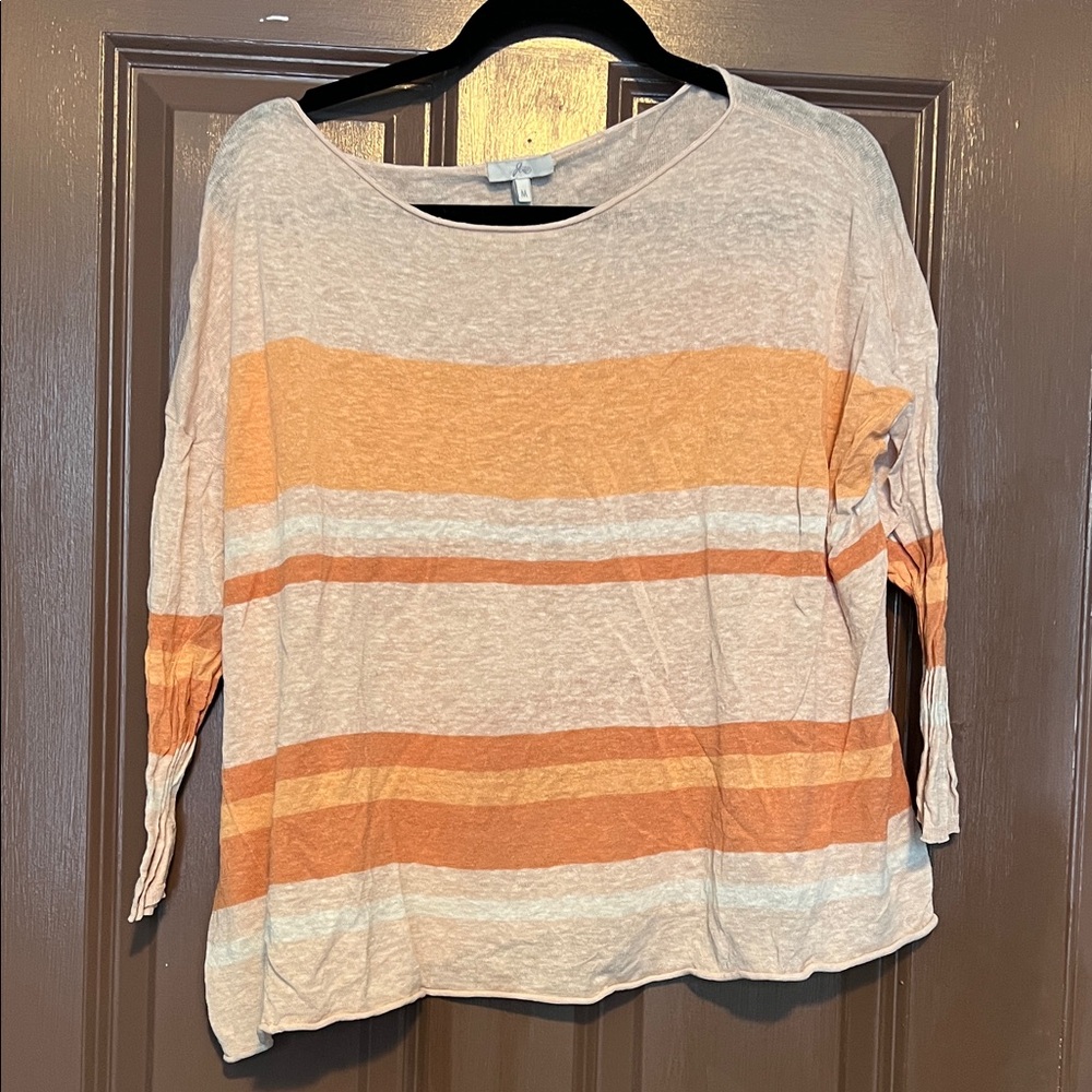 Joie Silk Linen Orange and Cream Women's Top M